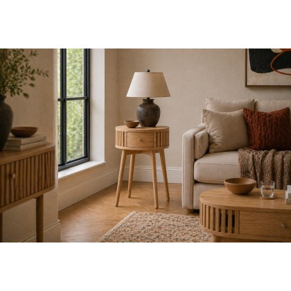 Soho Natural Oak Slatted Round Side Table