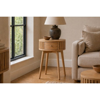 Soho Natural Oak Slatted Round Side Table