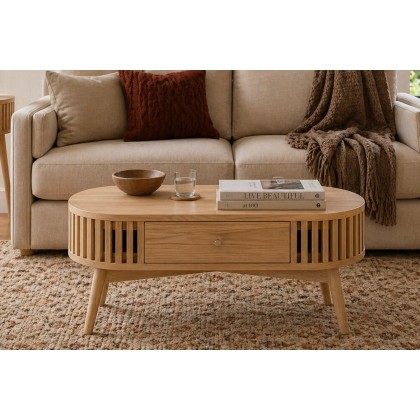 Soho Natural Oak Slatted Oval Coffee Table
