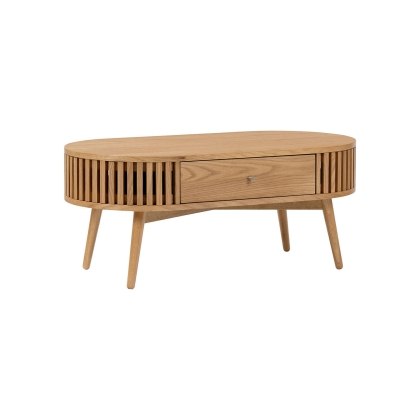 Soho Natural Oak Slatted Oval Coffee Table