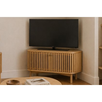 Soho Natural Oak Slatted Corner TV Unit