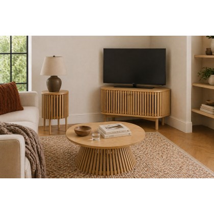 Soho Natural Oak Slatted Corner TV Unit
