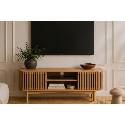 Soho Natural Oak Slatted Small TV Unit