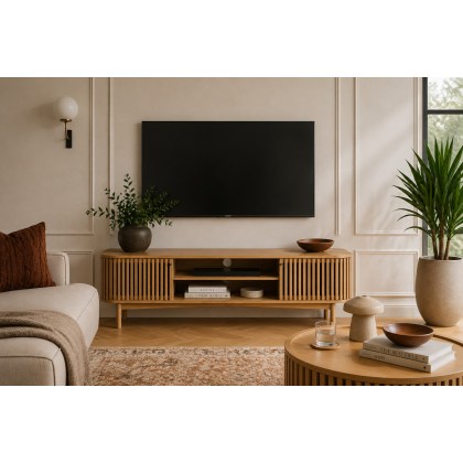 Soho Natural Oak Slatted Large TV Unit