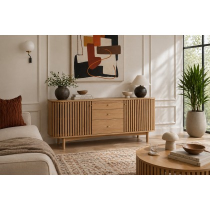 Soho Natural Oak Slatted Sideboard with Drawers
