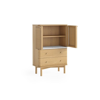 Soho Natural Oak Slatted Shoe Cupboard with Marble Top