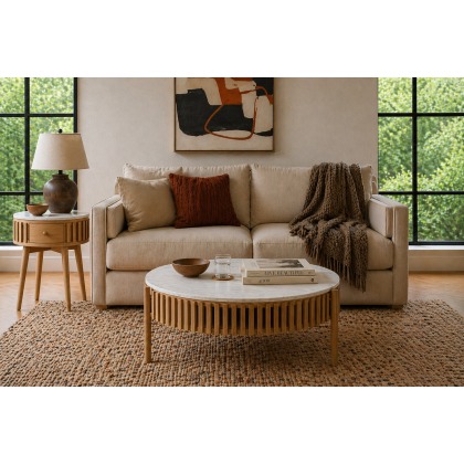 Soho Natural Oak Slatted Story Coffee Table with Marble Top