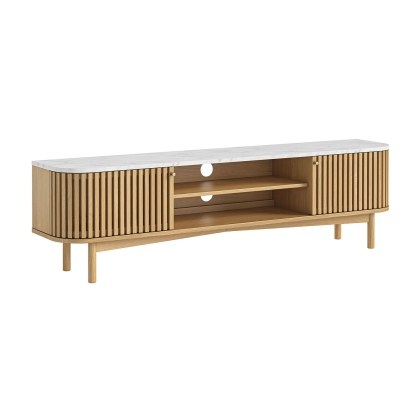 Soho Natural Oak Slatted Large TV Unit with Marble Top Soho Natural Oak Slatted Large TV Unit with Marble Top