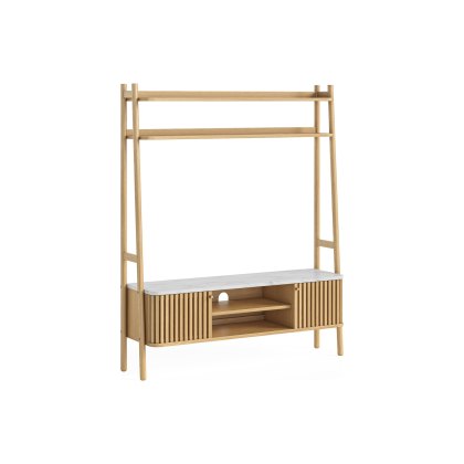 Soho Natural Oak Slatted 137cm Ladder TV Unit with Marble Top