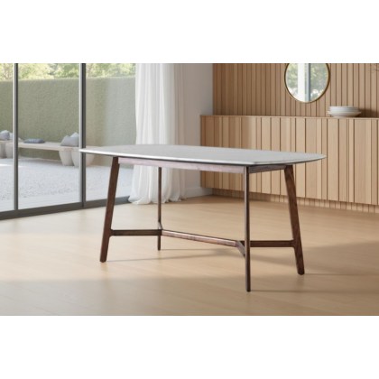 Gallery Direct Barcelona Dark Wood Dining Table with Marble Top