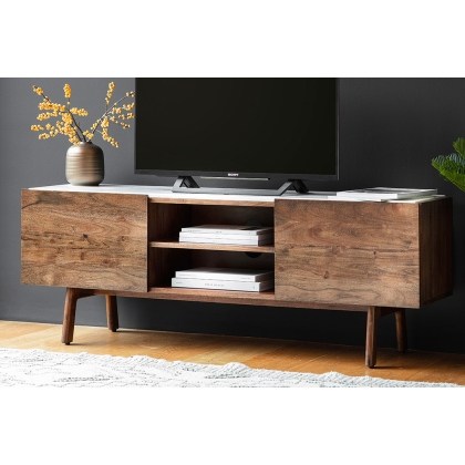 Gallery Direct Barcelona Dark Wood Media TV Unit with Marble Top