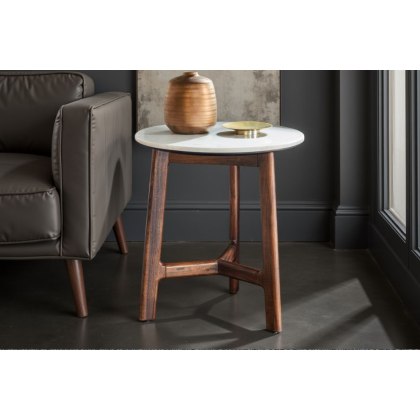 Gallery Direct Barcelona Dark Wood Side Table with Marble Top