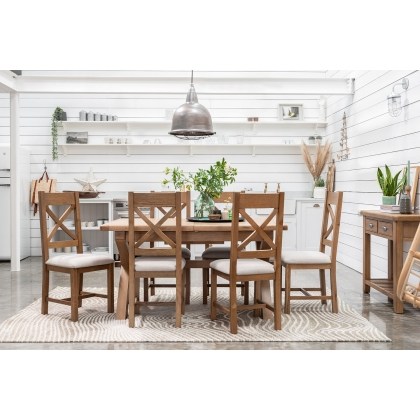 Tewkesbury Smoked Oak Cross-Leg 200-250cm Ext Dining Table Set with x6 Cross Back Chairs Tewkesbury Smoked Oak Cross-Leg 200-250cm Ext Dining Table Set with x6 Cross Back Chairs