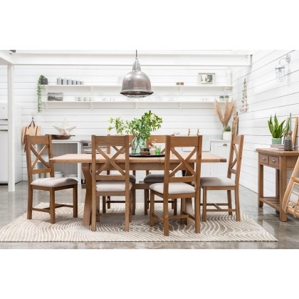 Tewkesbury Smoked Oak Cross-Leg 200-250cm Ext Dining Table Set with x6 Cross Back Chairs Tewkesbury Smoked Oak Cross-Leg 200-250cm Ext Dining Table Set with x6 Cross Back Chairs