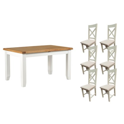 Cotswold Painted White Oak Small Ext Dining Table Set + 6 Chairs