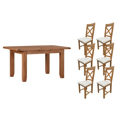 Cotswold Rustic Oak Small Ext Dining Table Set + 6 Chairs