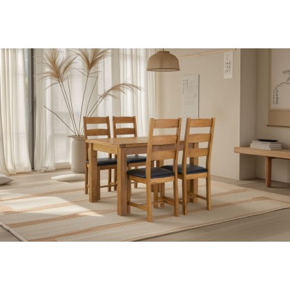 Salisbury Waxed Premium Oak Compact Ext Dining Table Set + 4 Slat Back PU Chairs