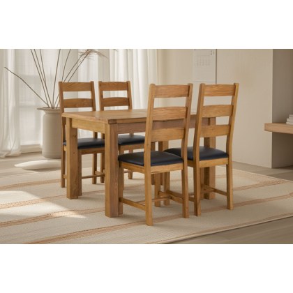 Salisbury Waxed Premium Oak Compact Ext Dining Table Set + 4 Slat Back PU Chairs