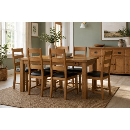 Salisbury Waxed Premium Oak Small Ext Dining Table Set + 6 Slat Back PU Chairs Salisbury Waxed Premium Oak Small Ext Dining Table Set + 6 Slat Back PU Chairs