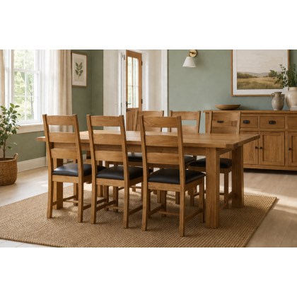 Salisbury Waxed Premium Oak Large Ext Dining Table Set + 6 Slat Back PU Chairs Salisbury Waxed Premium Oak Large Ext Dining Table Set + 6 Slat Back PU Chairs