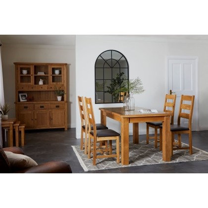 Salisbury Waxed Premium Oak Large Ext Dining Table Set + 6 Slat Back PU Chairs Salisbury Waxed Premium Oak Large Ext Dining Table Set + 6 Slat Back PU Chairs