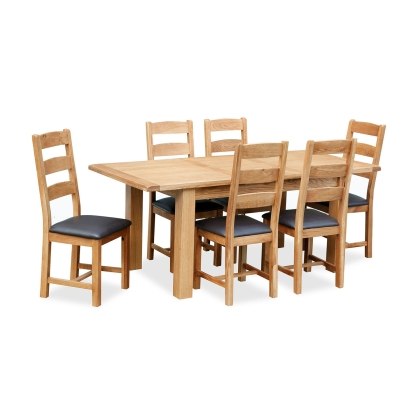 Salisbury Waxed Premium Oak Large Ext Dining Table Set + 6 Slat Back PU Chairs Salisbury Waxed Premium Oak Large Ext Dining Table Set + 6 Slat Back PU Chairs
