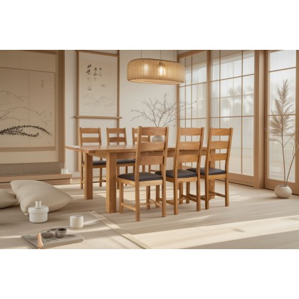 Salisbury Waxed Premium Oak Large Ext Dining Table Set + 6 Slat Back PU Chairs