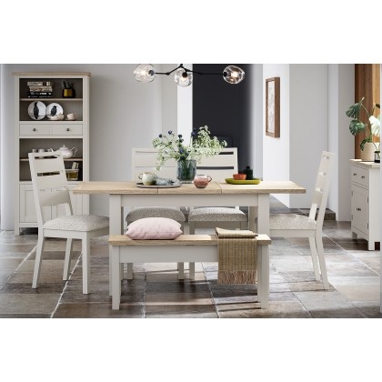 Modern Country Painted Oak Coconut White Ext Dining Table Set with 4 Chairs & Bench Modern Country Painted Oak Coconut White Ext Dining Table Set with 4 Chairs & Bench