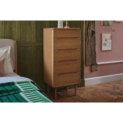 G Plan Winchester Retro Oak 5 Drawer Tall Chest with Mirror