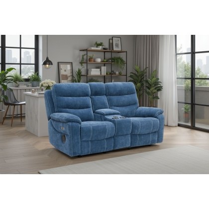 Halo Tech Fabric 2 Seater Power Head Tilt Recliner Sofa with Console