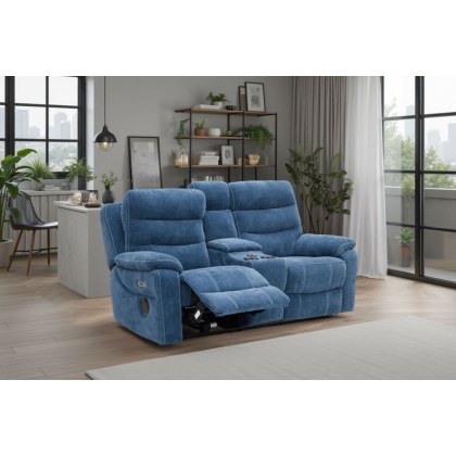 Halo Tech Fabric 2 Seater Power Head Tilt Recliner Sofa with Console