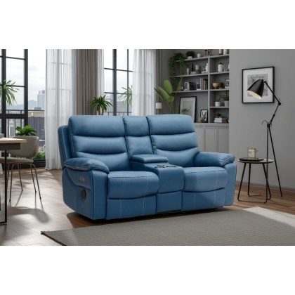 Halo Tech Leather 2 Seater Power Head Tilt Recliner Sofa with Console