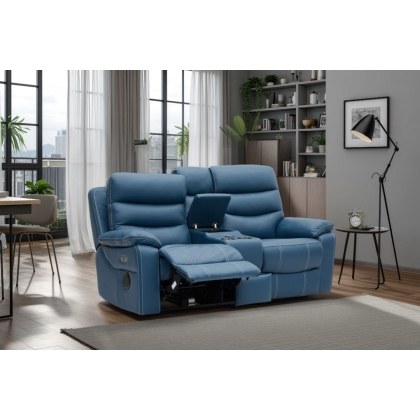 Halo Tech Leather 2 Seater Power Head Tilt Recliner Sofa with Console