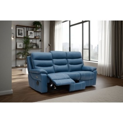 Halo Tech Leather 3 Seater Power Head Tilt Recliner Sofa