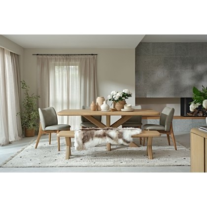 Flynn Natural Oak 200cm Dining Table Set Inc 180cm Bench & 4 Spencer Chairs