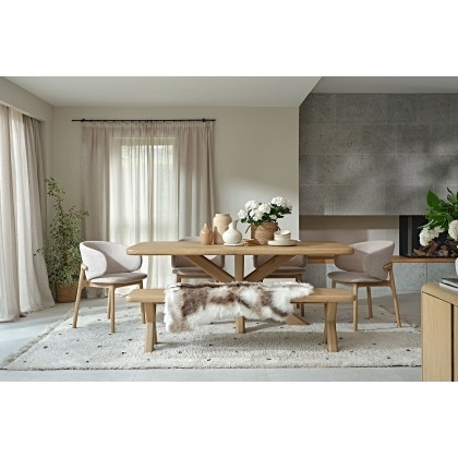 Flynn Natural Oak 200cm Dining Table Set Inc 180cm Bench & 4 Noah Chairs