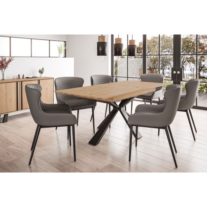 Heron Industrial Oak 160-200cm Extending Dining Table Set with Metal Base & 6 Chairs Heron Industrial Oak 160-200cm Extending Dining Table Set with Metal Base & 6 Chairs