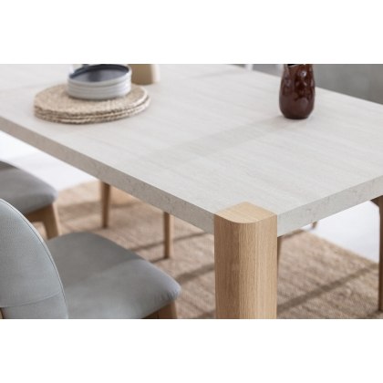 Arlo Natural Oak 140cm Travertine Ceramic Dining Table Set with 4 Spencer Chairs Arlo Natural Oak 140cm Travertine Ceramic Dining Table Set with 4 Spencer Chairs