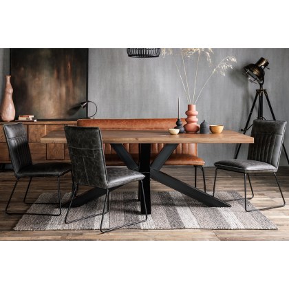 Soho Solid Oak 200cm Holburn Star Base Dining Table Set + 4 Cooper Grey Chairs + Cooper Tan Bench