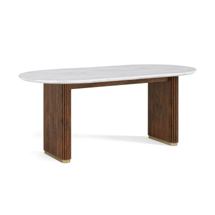 Harvard Reeded Mango Wood Oval Dining Table with Marble Top & 6 Amory Mustard Chairs Harvard Reeded Mango Wood Oval Dining Table with Marble Top & 6 Amory Mustard Chairs