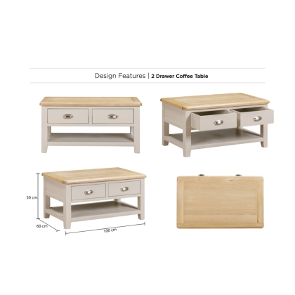 Windermere Painted Oyster Grey Oak 2 Drawer Coffee Table Windermere Painted Oyster Grey Oak 2 Drawer Coffee Table