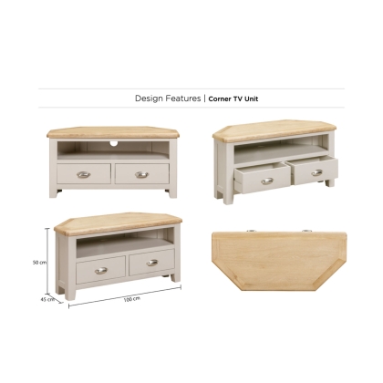 Windermere Painted Oyster Grey Oak Corner TV Unit Windermere Painted Oyster Grey Oak Corner TV Unit