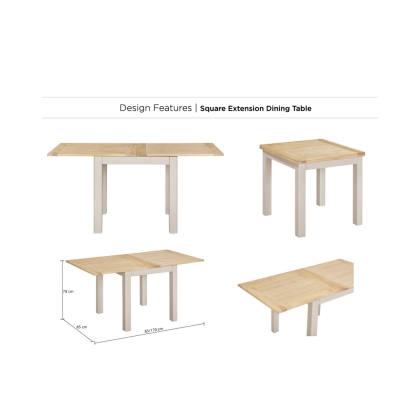 Windermere Painted Oyster Grey Oak 85-170cm Square Ext Dining Table Set + 6 Chairs