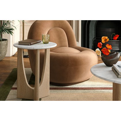 Portobello Oak Round Side Table with Travertine Top Portobello Oak Round Side Table with Travertine Top