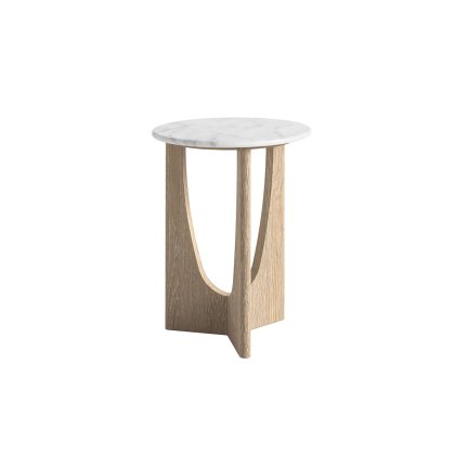 Portobello Oak Round Side Table with Travertine Top Portobello Oak Round Side Table with Travertine Top