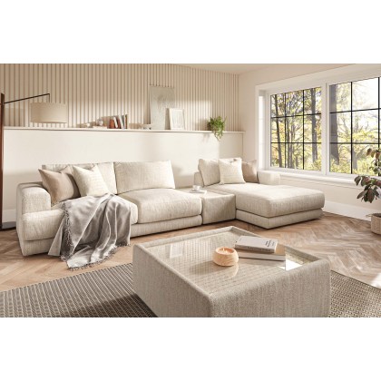 Niki Fabric Modular Sofa Group with Chaise End and Glass Table