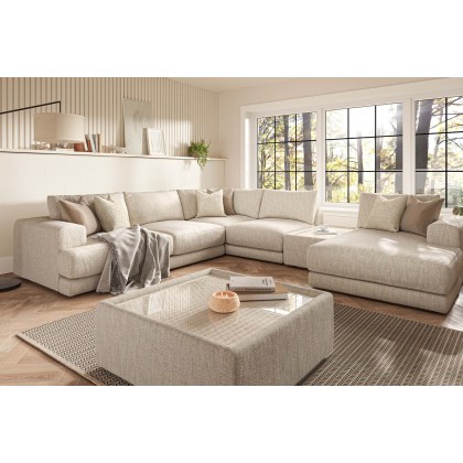 Niki Fabric Modular Large Corner Sofa Group with Chaise End and Glass Table