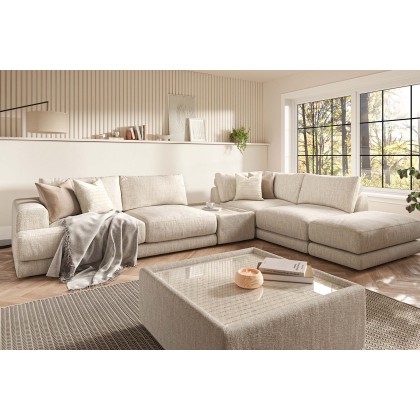 Niki Fabric Modular Large Corner Sofa Group with Footstool and Glass Table Niki Fabric Modular Large Corner Sofa Group with Footstool and Glass Table