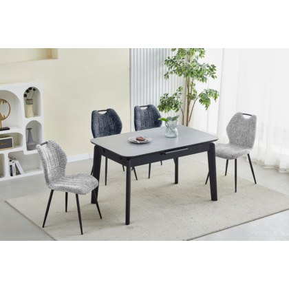 Turin Sintered Stone 130-160cm Extending Dining Table Set & 4 Dark Grey Chairs
