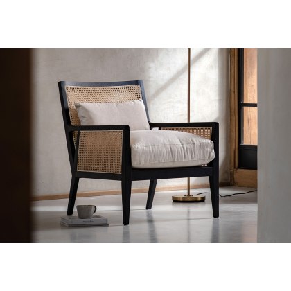 Gallery Direct Nagoya Black Wood Rattan Armchair with Cream Seat Cushions